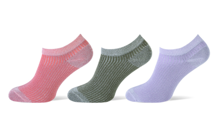 Sneaker sokken 3-pack glitters koraal-khaki-lila
