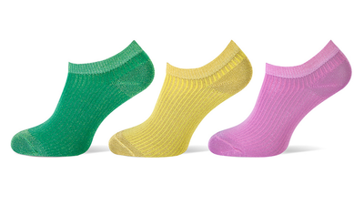 Sneaker sokken 3-pack glitters groen-geel-roze